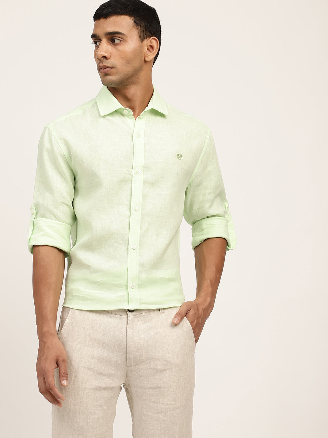 Harsam Men Lime Green Solid Collar Shirt