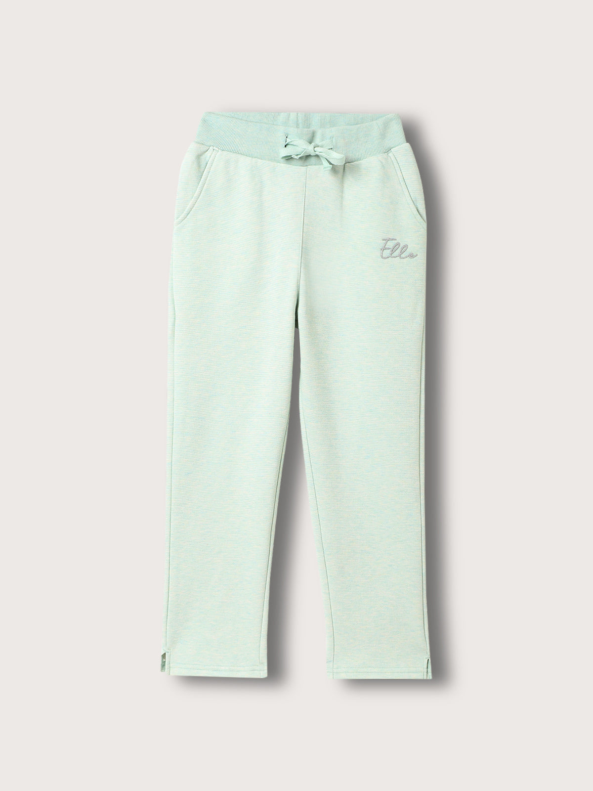 Elle Kids Girls Green Solid Straight Fit Sweatpant
