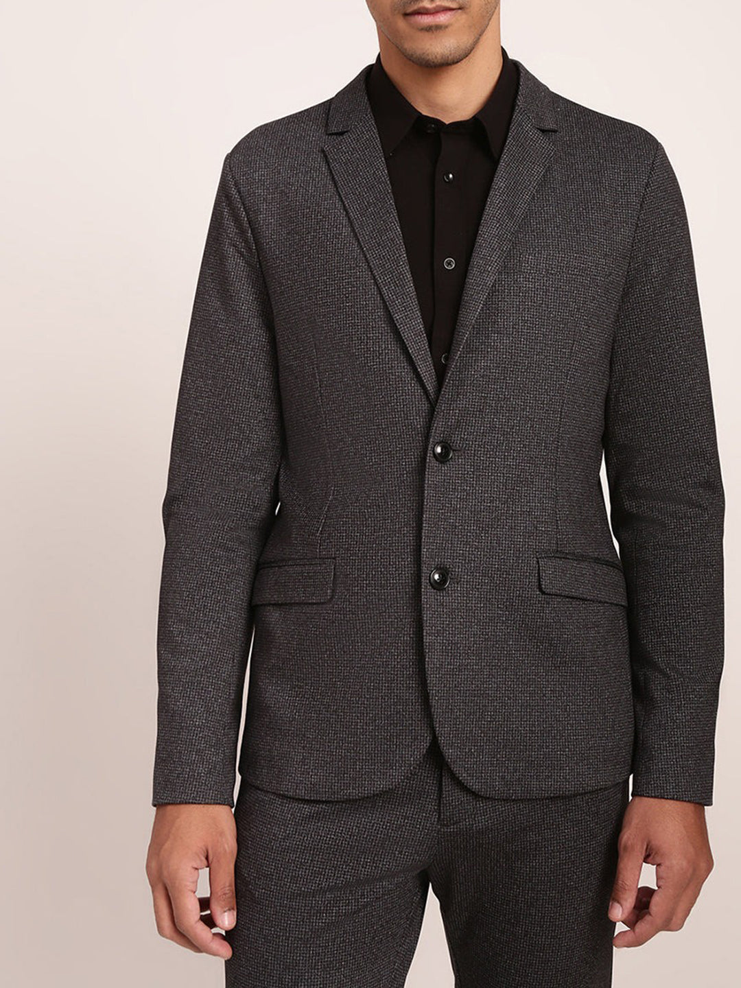 Lindbergh Men Navy Blue Checked Collar Blazer