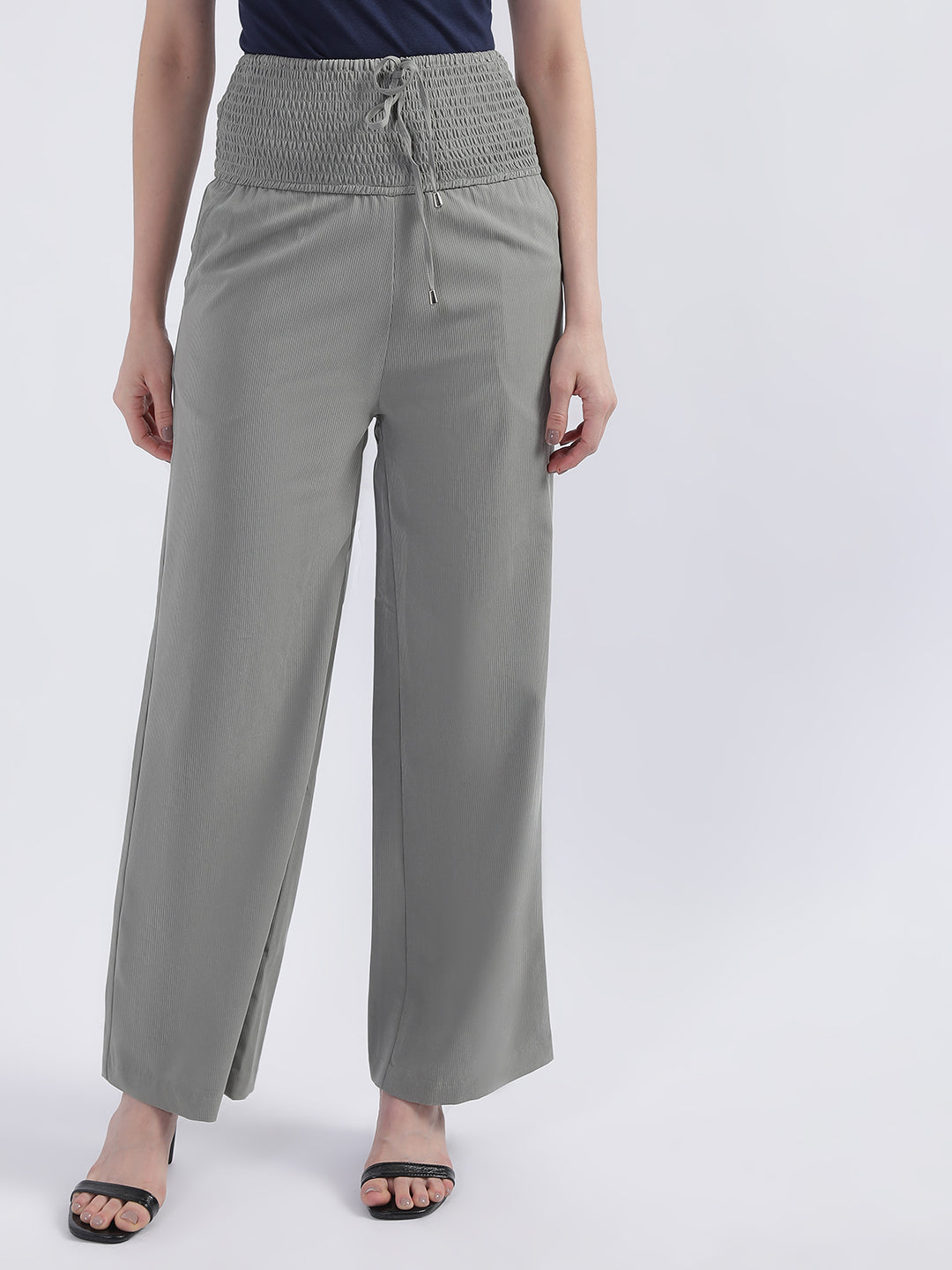 Centre Stage Women Sage Green Self-Design Flared Trouser