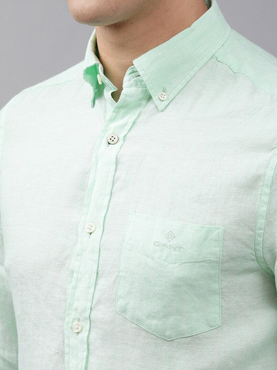 Gant Men Green Regular Fit Solid Linen Shirt