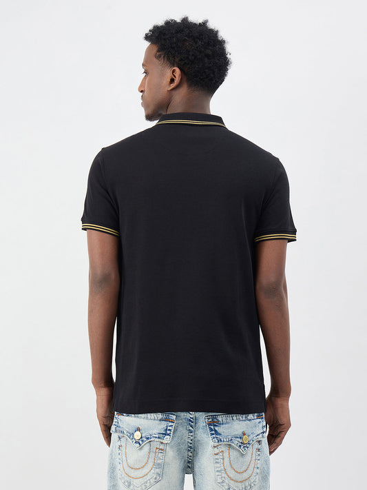 True Religion Men Black Solid Regular Fit Pure Cotton Polo T-Shirt