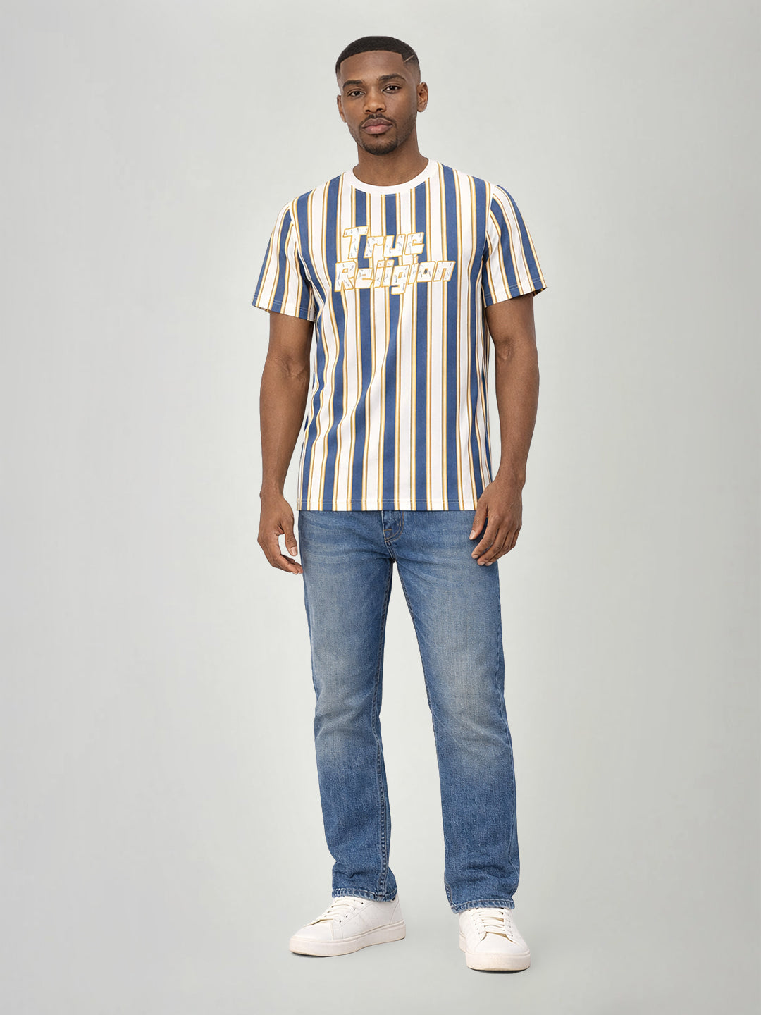 True Religion Men Multicolor Striped Regular Fit Pure Cotton T-Shirt