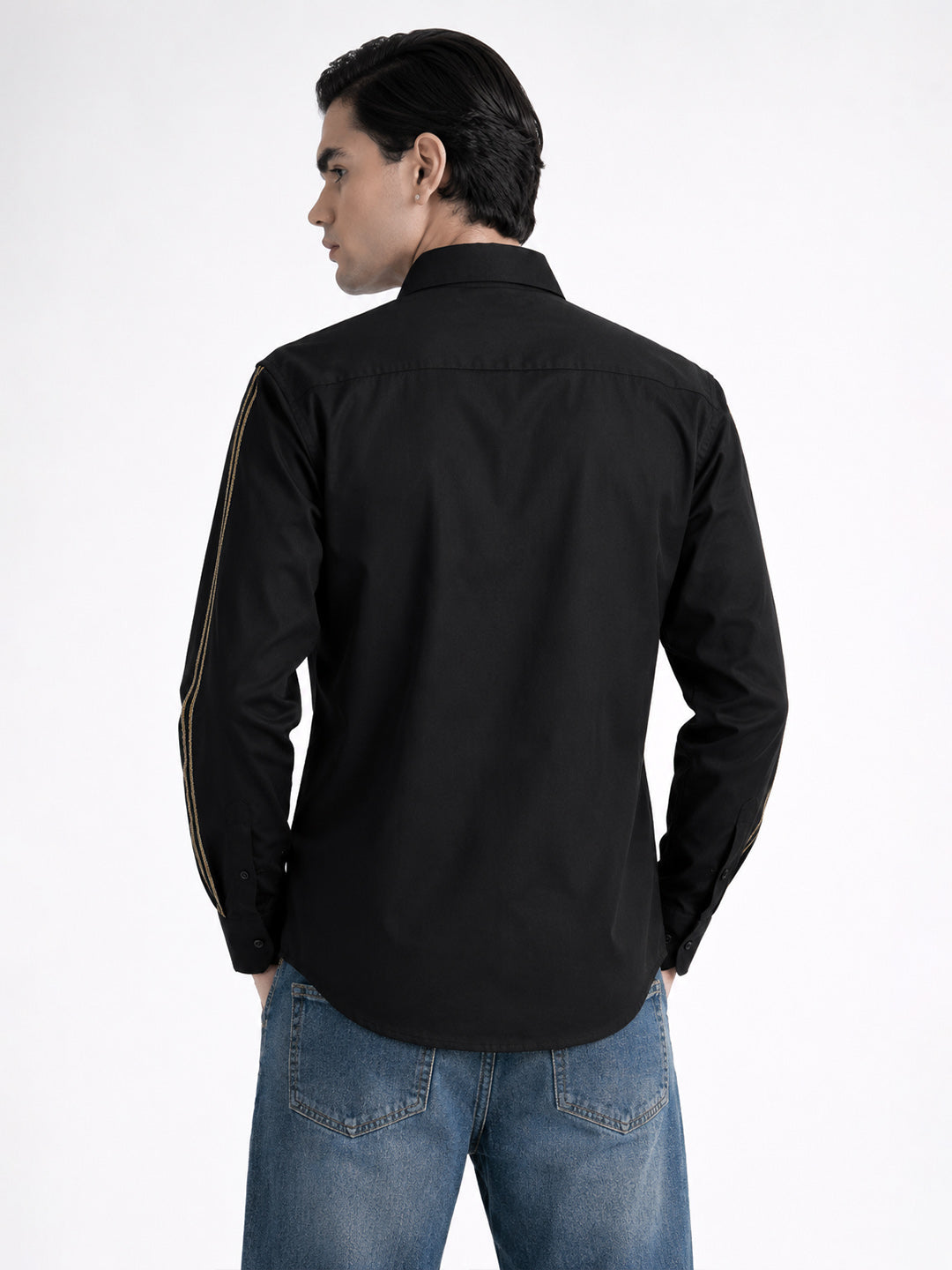 Abkasa Men Black Printed Slim Fit Cotton Shirt