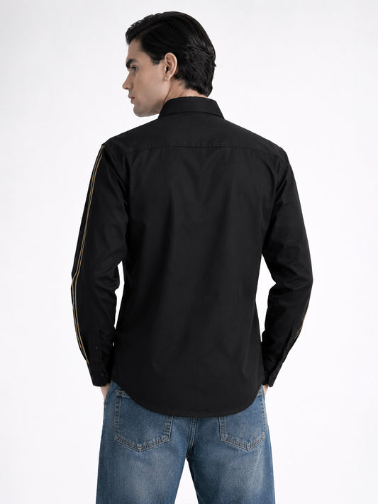 Abkasa Men Black Printed Slim Fit Cotton Shirt