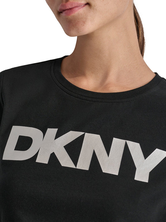 DKNY Womens Black Logo Round Neck T-Shirt