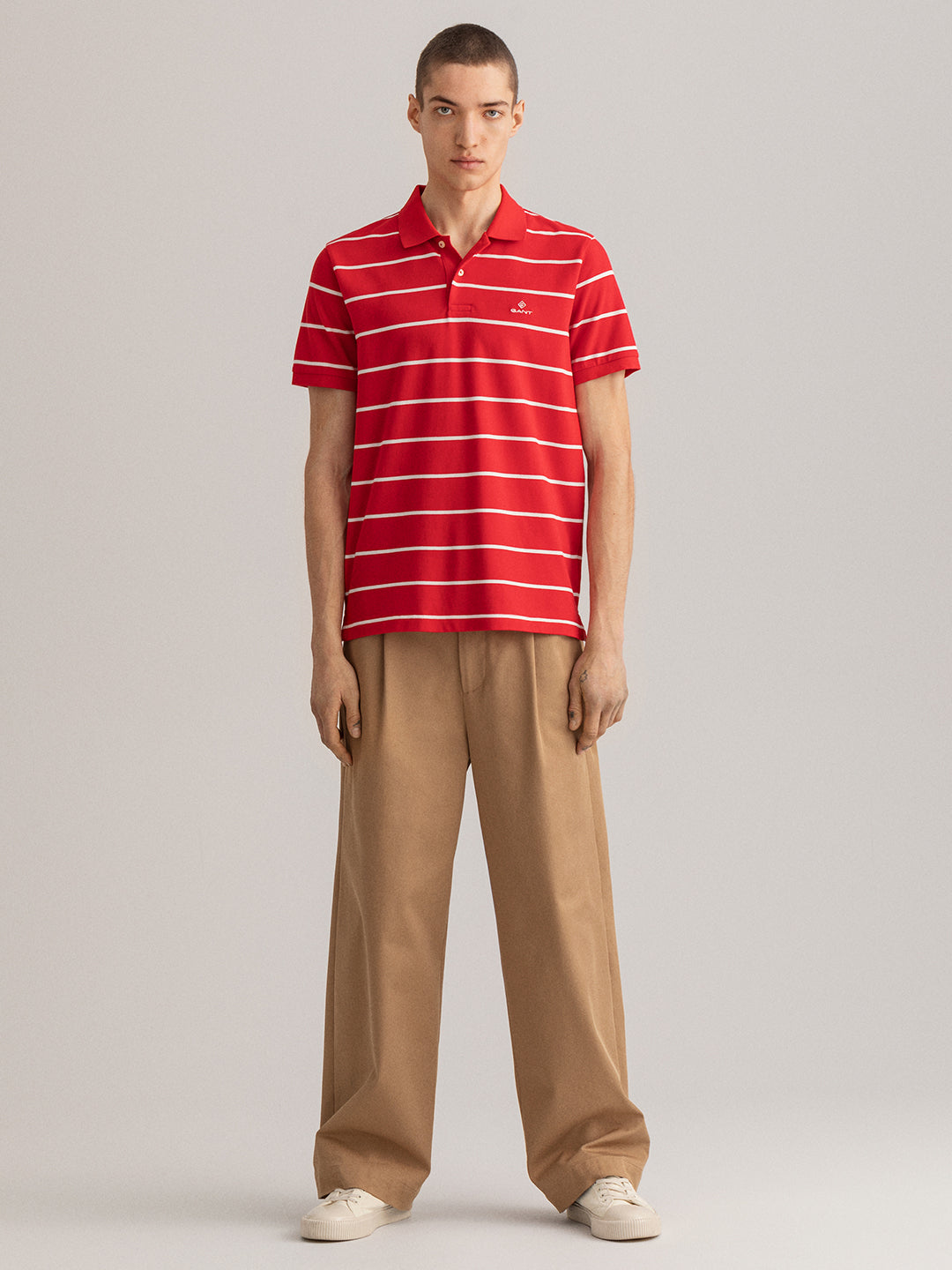 Gant Red Striped Regular Fit Polo T-Shirt