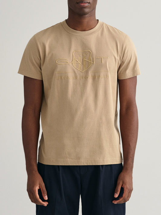 Gant Beige Logo Regular Fit T-Shirt
