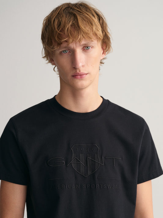 Gant Men Black Solid Round Neck Short Sleeves T-Shirt
