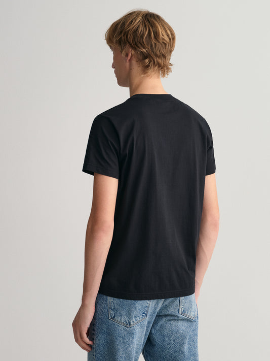 Gant Men Black Solid Round Neck Short Sleeves T-Shirt