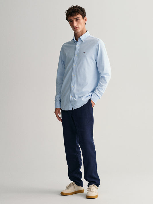 Gant Men Blue Solid Button-Down Collar Full Sleeves Shirt