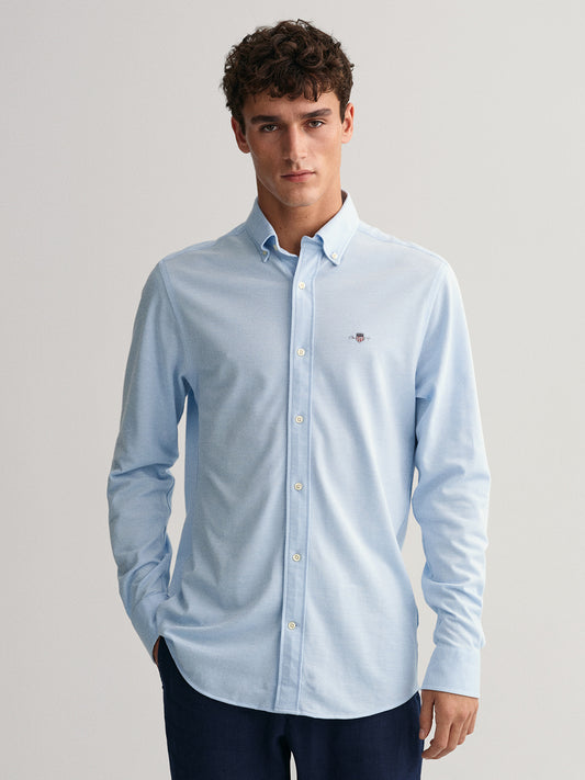 Gant Men Blue Solid Button-Down Collar Full Sleeves Shirt