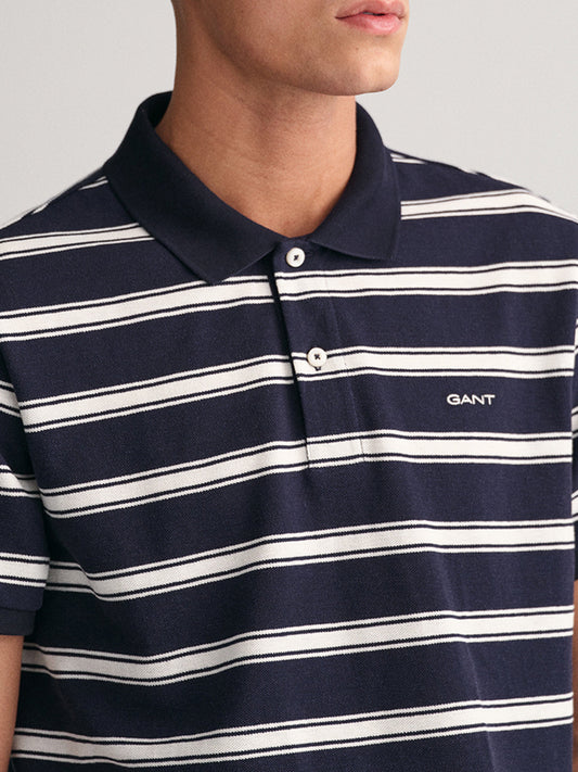 Gant Blue Striped Regular Fit Polo T-Shirt