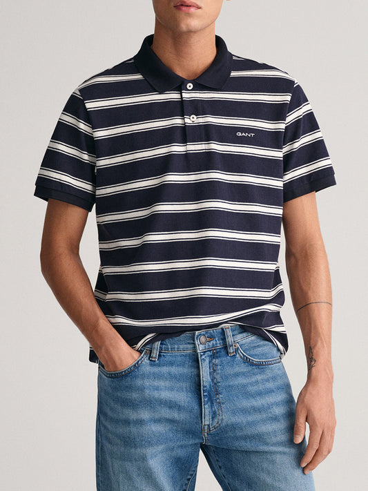 Gant Blue Striped Regular Fit Polo T-Shirt
