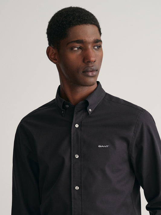 Gant Men Black Solid Button-Down Collar Full Sleeves Shirt