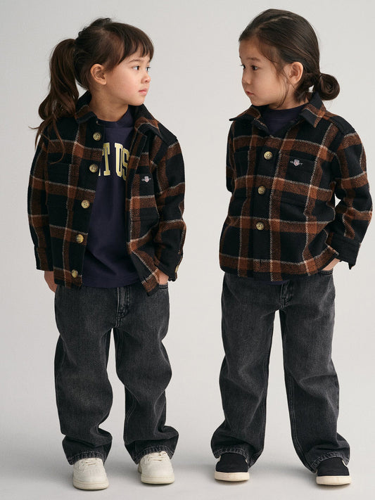 Gant Kids Black Checked Relaxed Fit Shirt