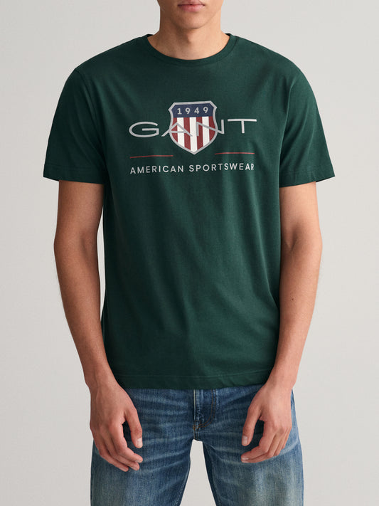 Gant Tartan Green Logo Regular Fit T-Shirt