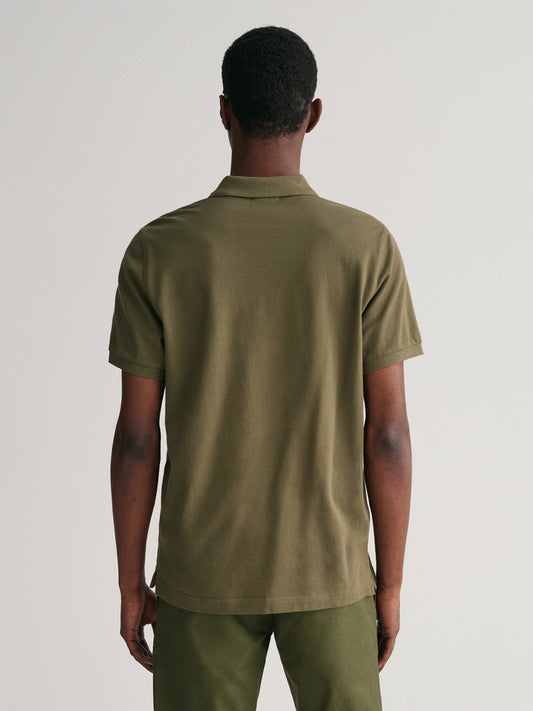 Gant Men Olive Solid Polo Collar Short Sleeves T-Shirt