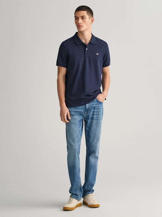 Gant Men Navy Blue Solid Polo Collar Short Sleeves T-Shirt