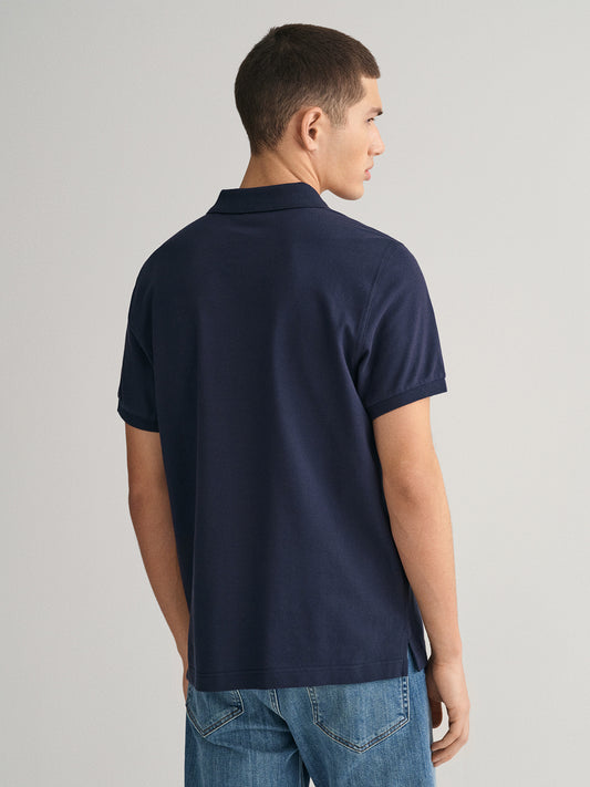 Gant Men Navy Blue Solid Polo Collar Short Sleeves T-Shirt