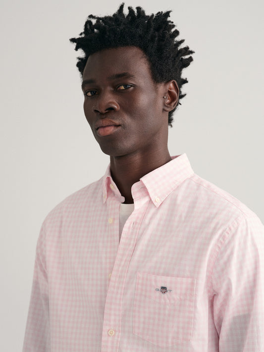 Gant Men Pink Checked Button-down Collar Full Sleeves Shirt