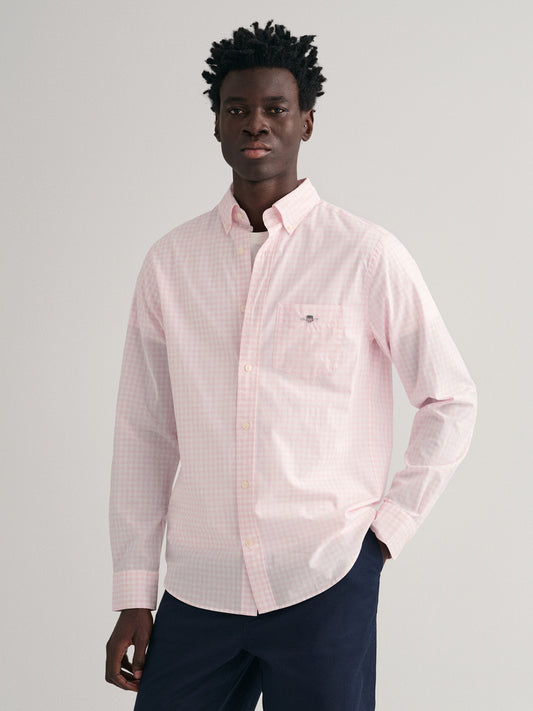 Gant Men Pink Checked Button-down Collar Full Sleeves Shirt