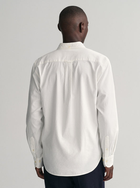 Gant Men Off White Solid Button-Down Collar Full Sleeves Shirt