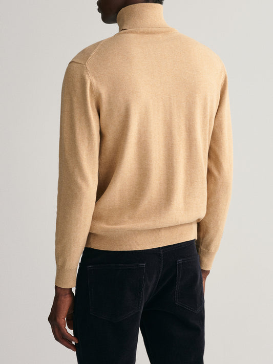 Gant Men Khaki Solid Round Neck Sweater