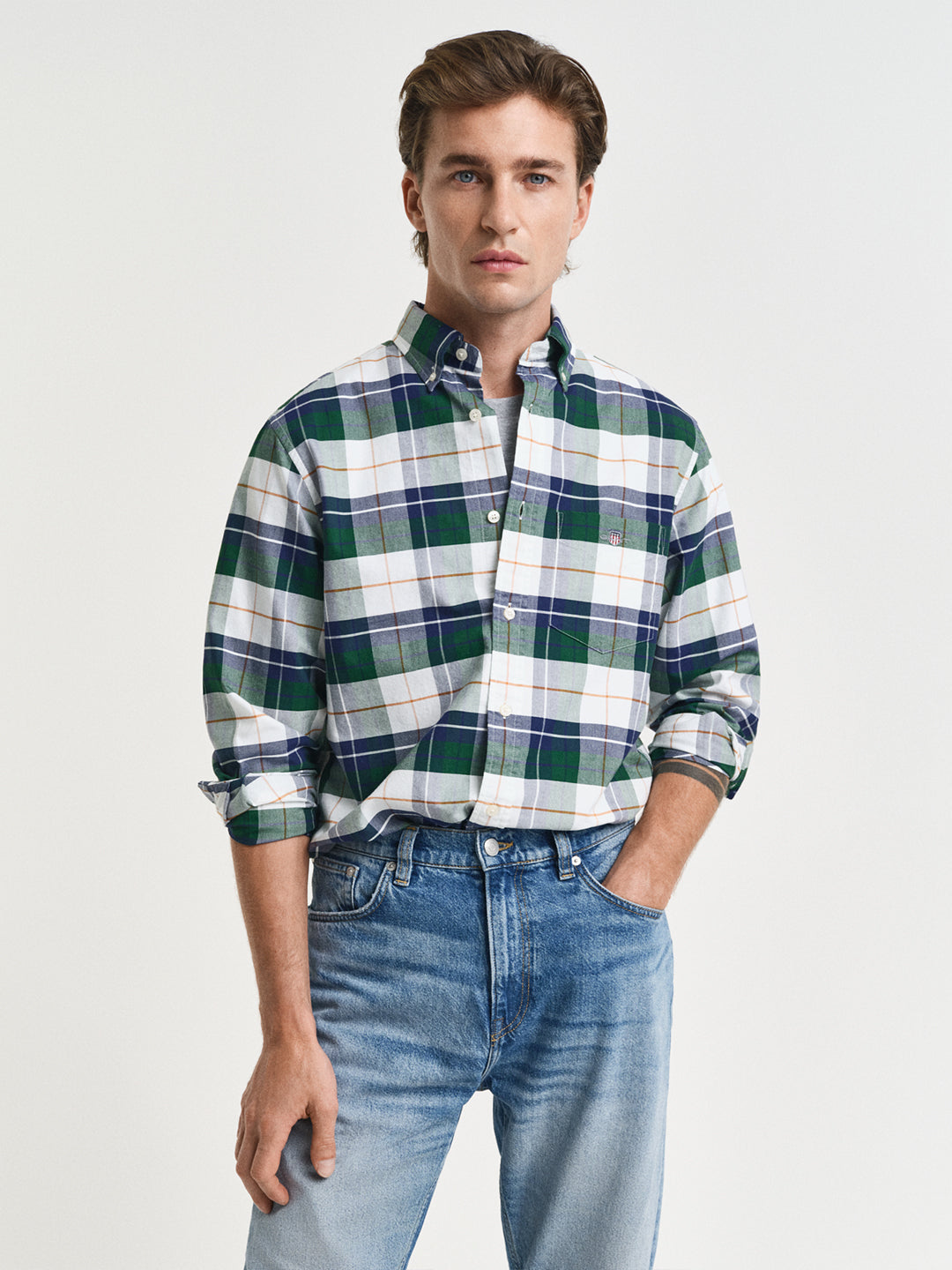 Gant Men Green Checks Collar Shirt