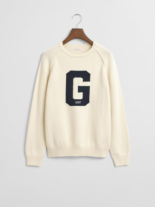 Gant Boys Cream Solid Round Neck Sweater