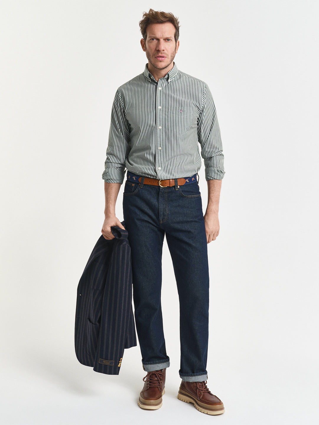 Gant Men Green Striped Collar Shirt