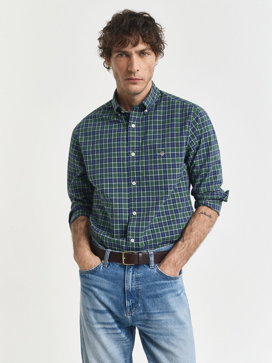 Gant Men Green Checks Collar Shirt