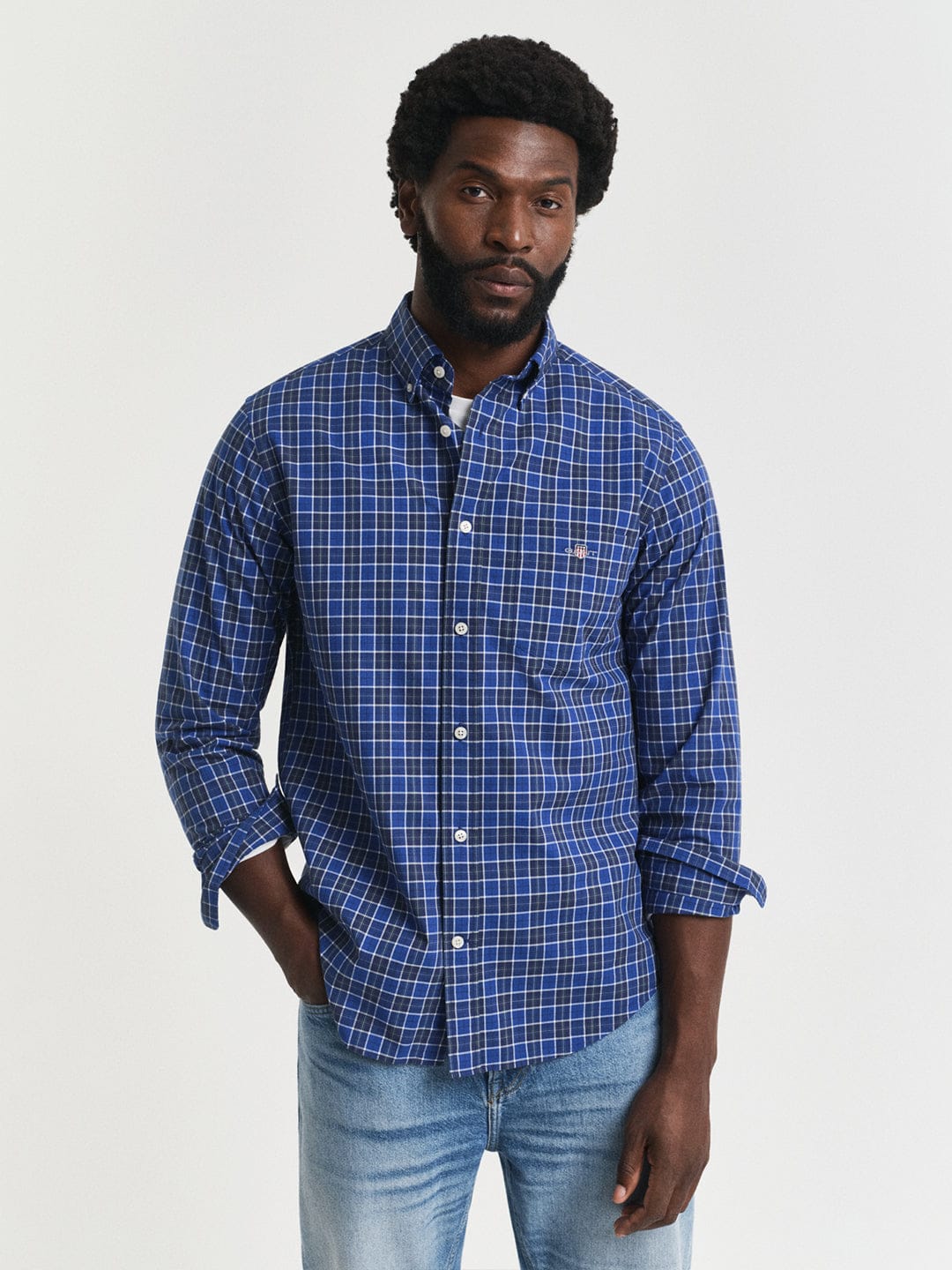 Gant Men Blue Checks Collar Shirt