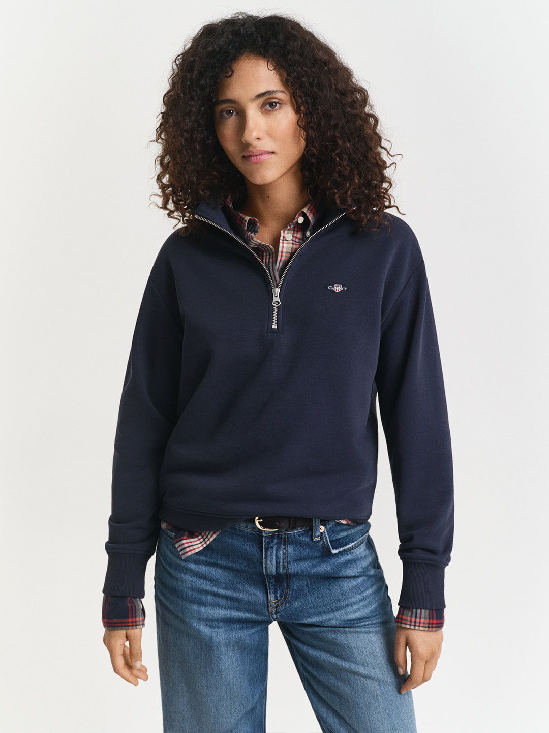 Gant Women Blue Solid Stand Collar Sweatshirt