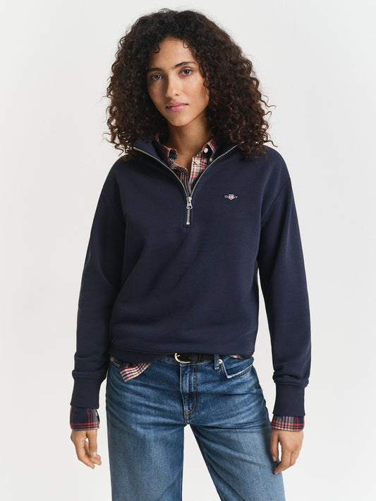 Gant Women Blue Solid Stand Collar Sweatshirt