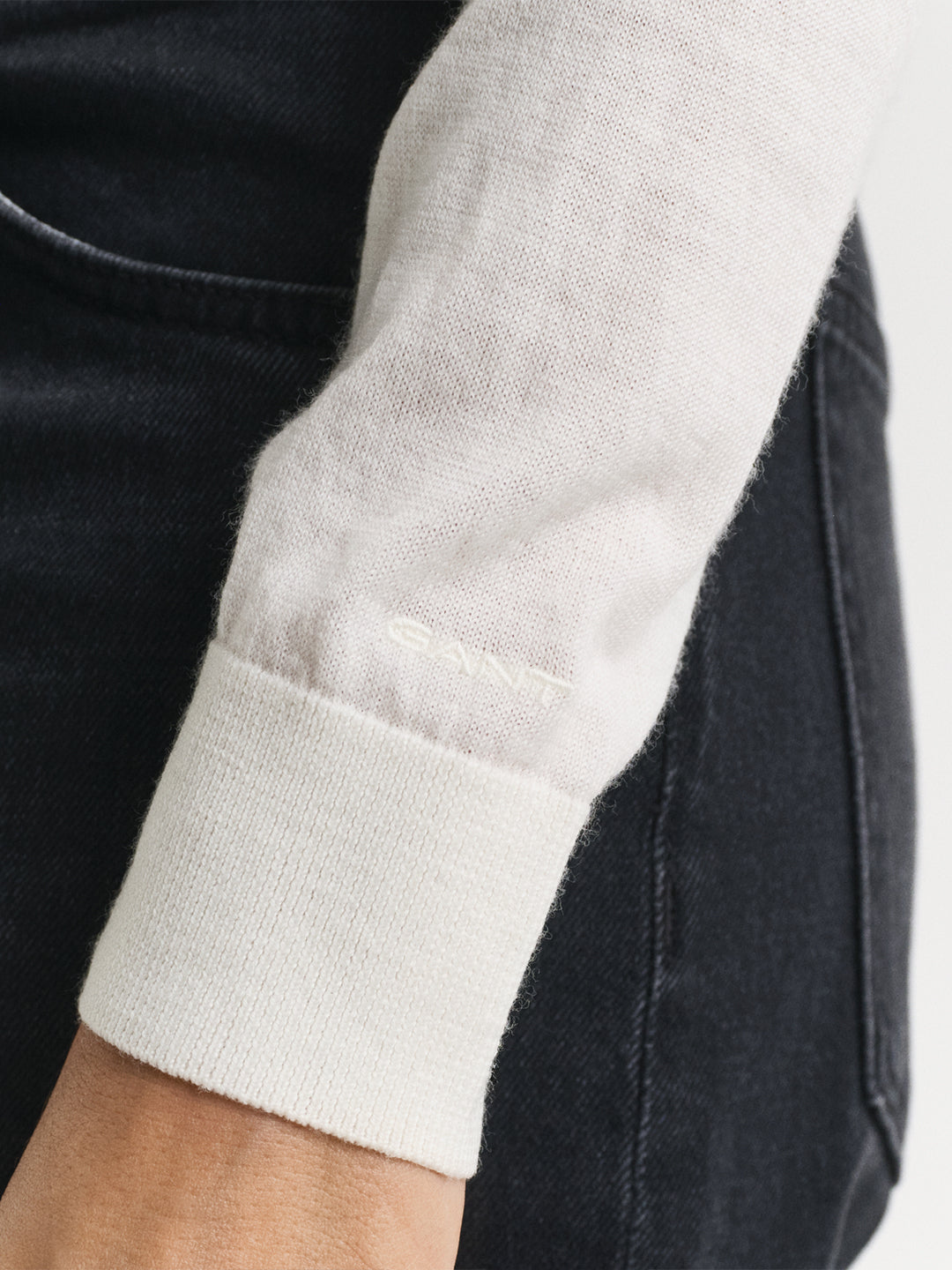 Gant Women Cream Solid V Neck Sweater