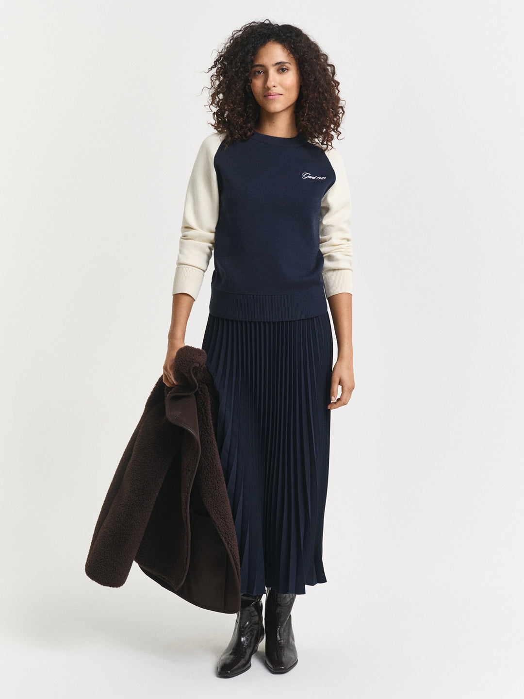 Gant Women Blue Coloublocked Crew Neck Sweater