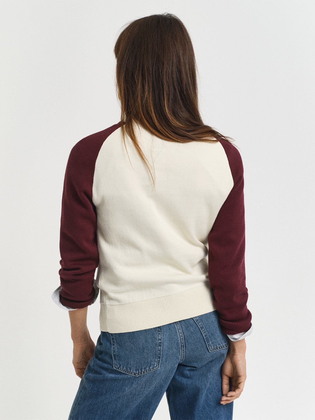 Gant Women Red Coloublocked Crew Neck Sweater