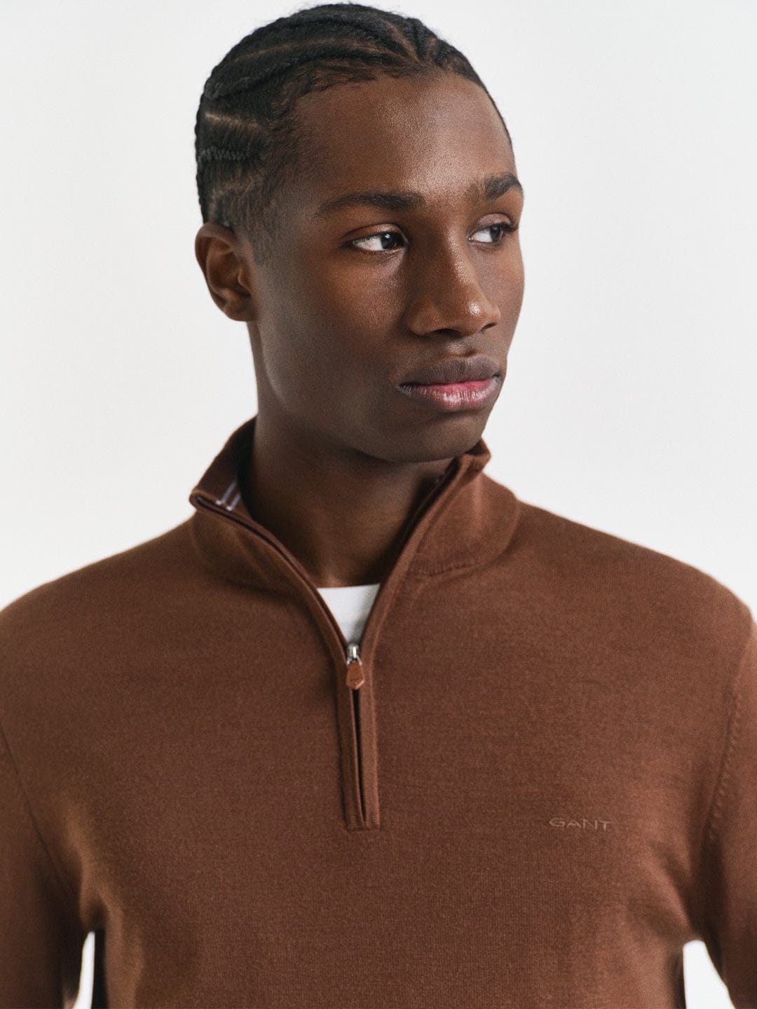 Gant Men Brown Solid Half Zip Sweater