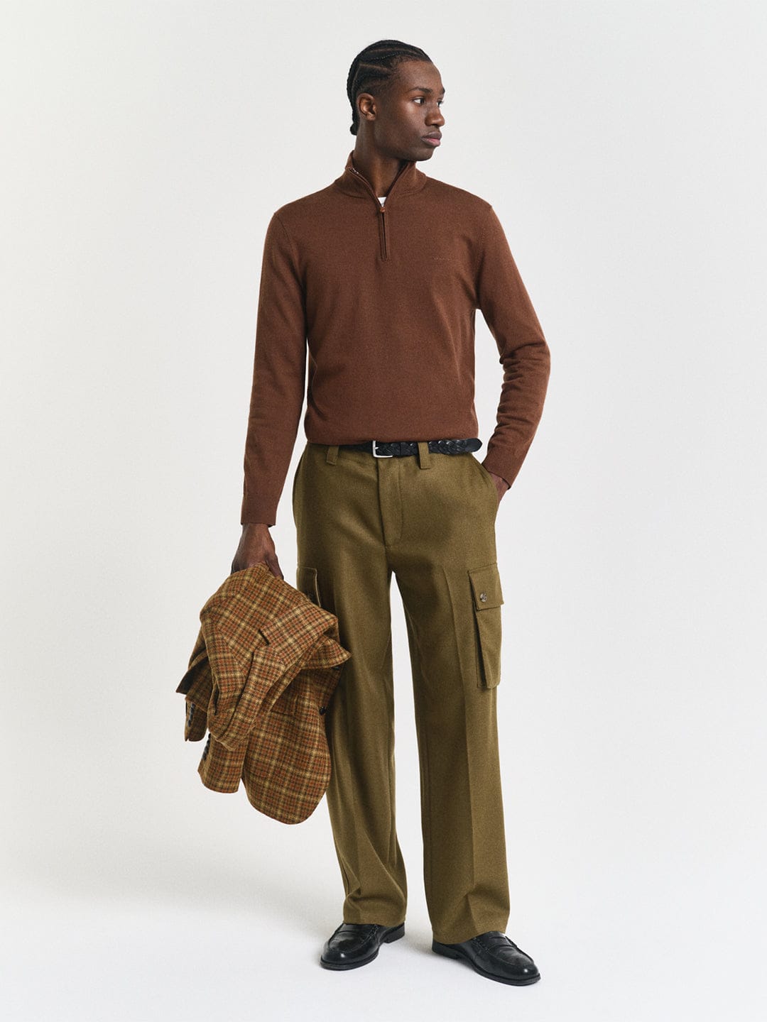 Gant Men Brown Solid Half Zip Sweater