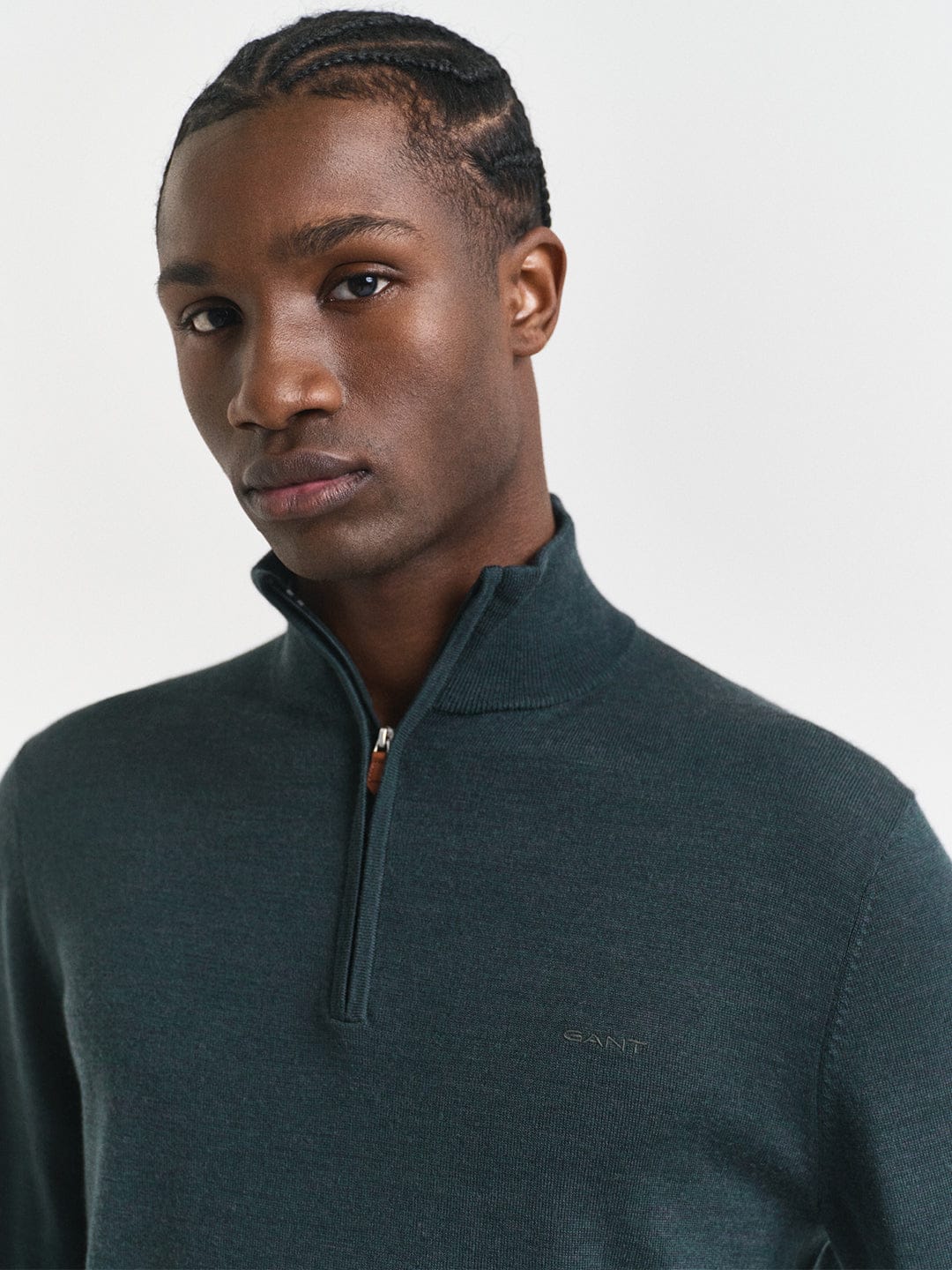 Gant Men Green Solid Half Zip Sweater