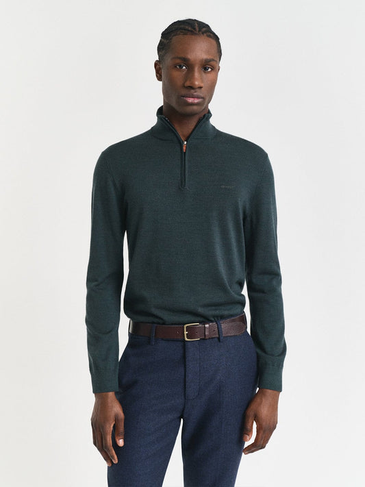Gant Men Green Solid Half Zip Sweater