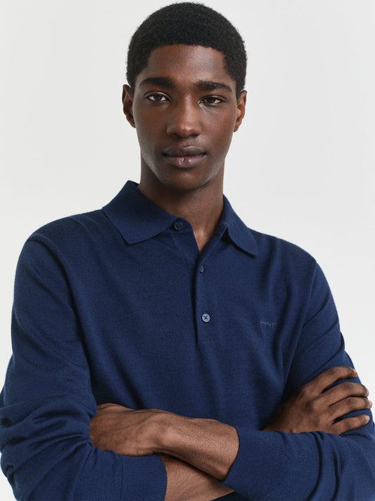 Gant Men Blue Solid Collar Sweater