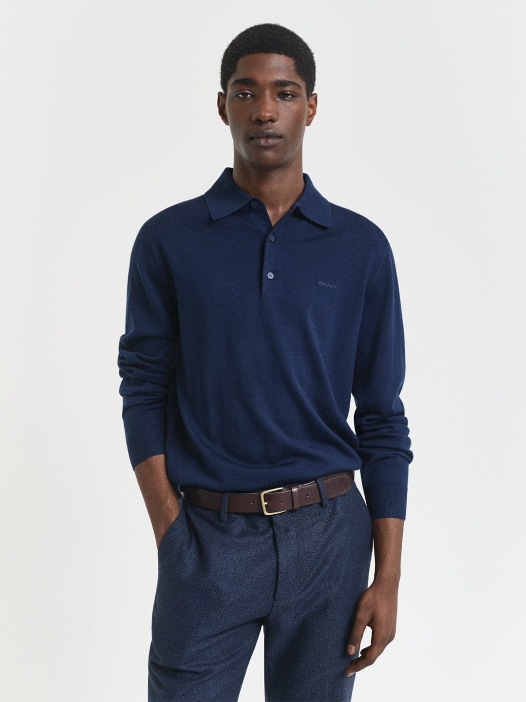 Gant Men Blue Solid Collar Sweater
