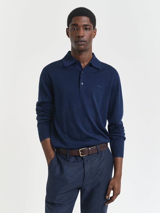 Gant Men Blue Solid Collar Sweater