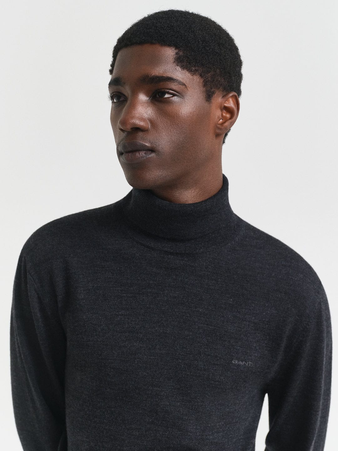 Gant Men Black Solid High Neck Sweater