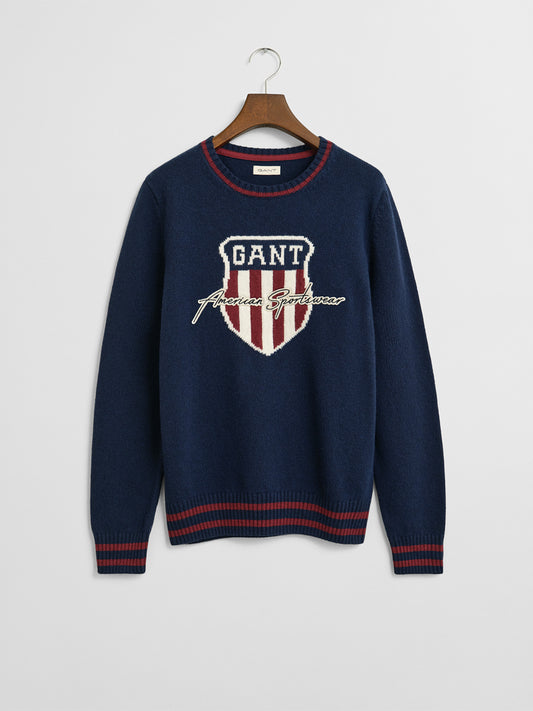 Gant Boys Blue Graphic Round Neck Sweater