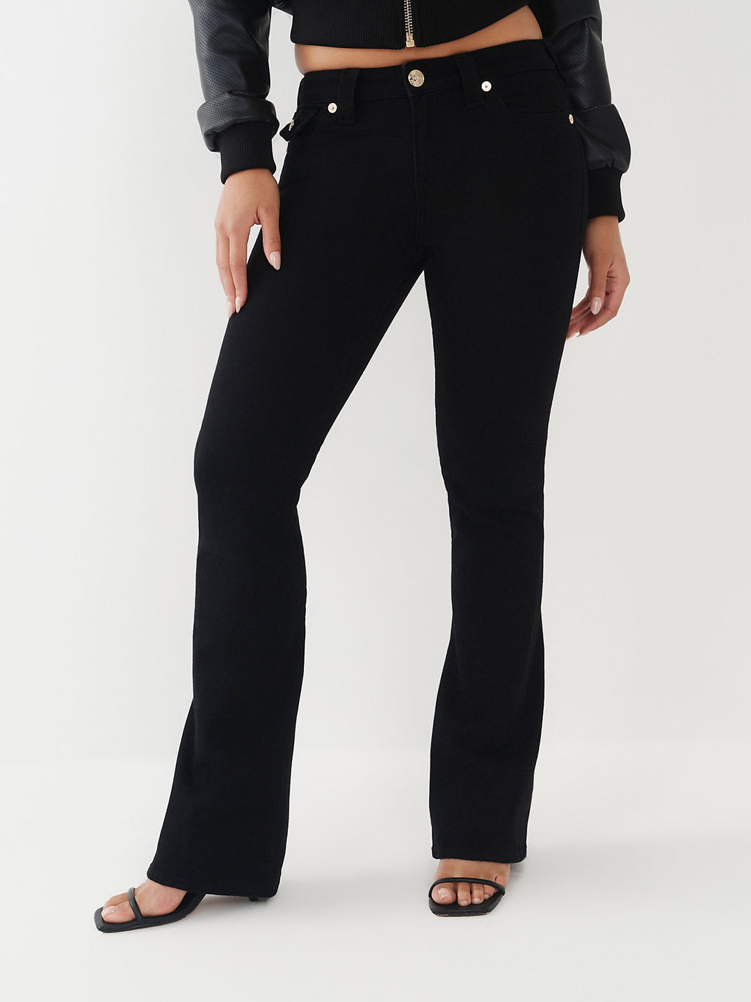 True Religion Classic Needle Stella Skinny Flare Black Mid Rise Jeans