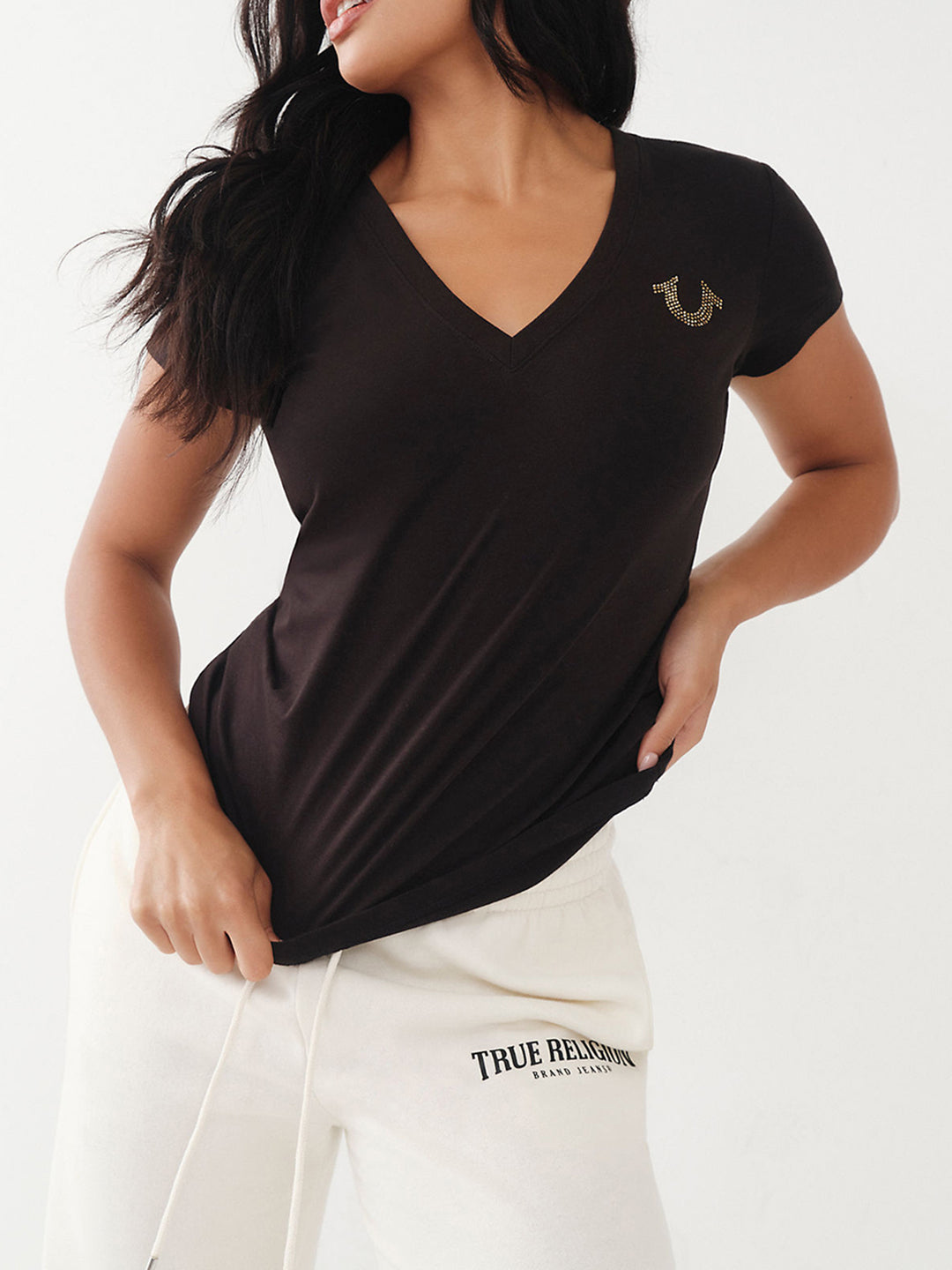 True Religion Black Crystal Logo Slim Fit T-Shirt