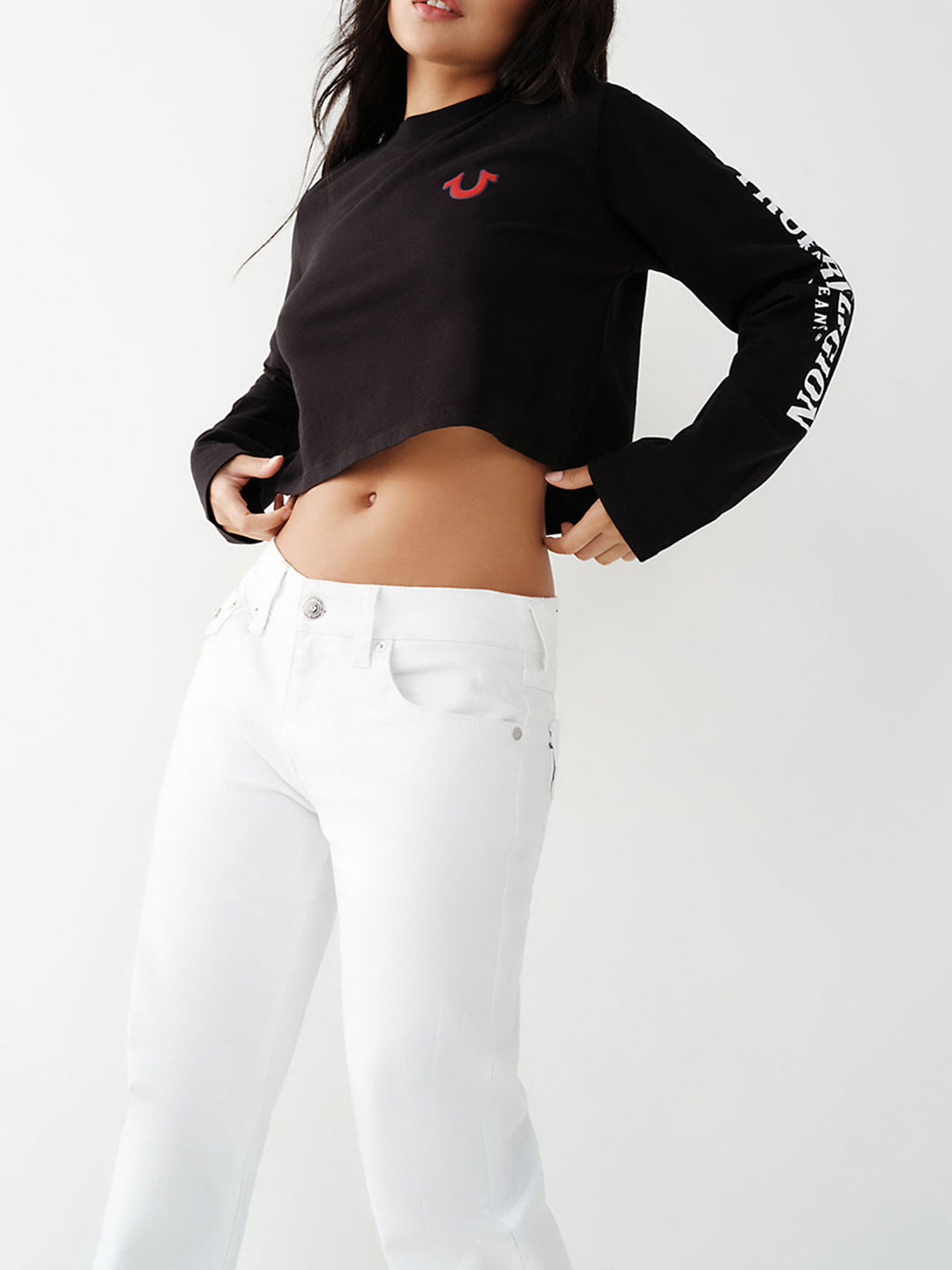 True Religion Black Heritage Relaxed Fit Crop T-Shirt